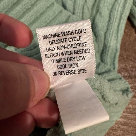 Sonoma Petite V-Neck Cable Knit Sweater Mint Green Women's L Pullover Office EUC - Picture 5 of 8